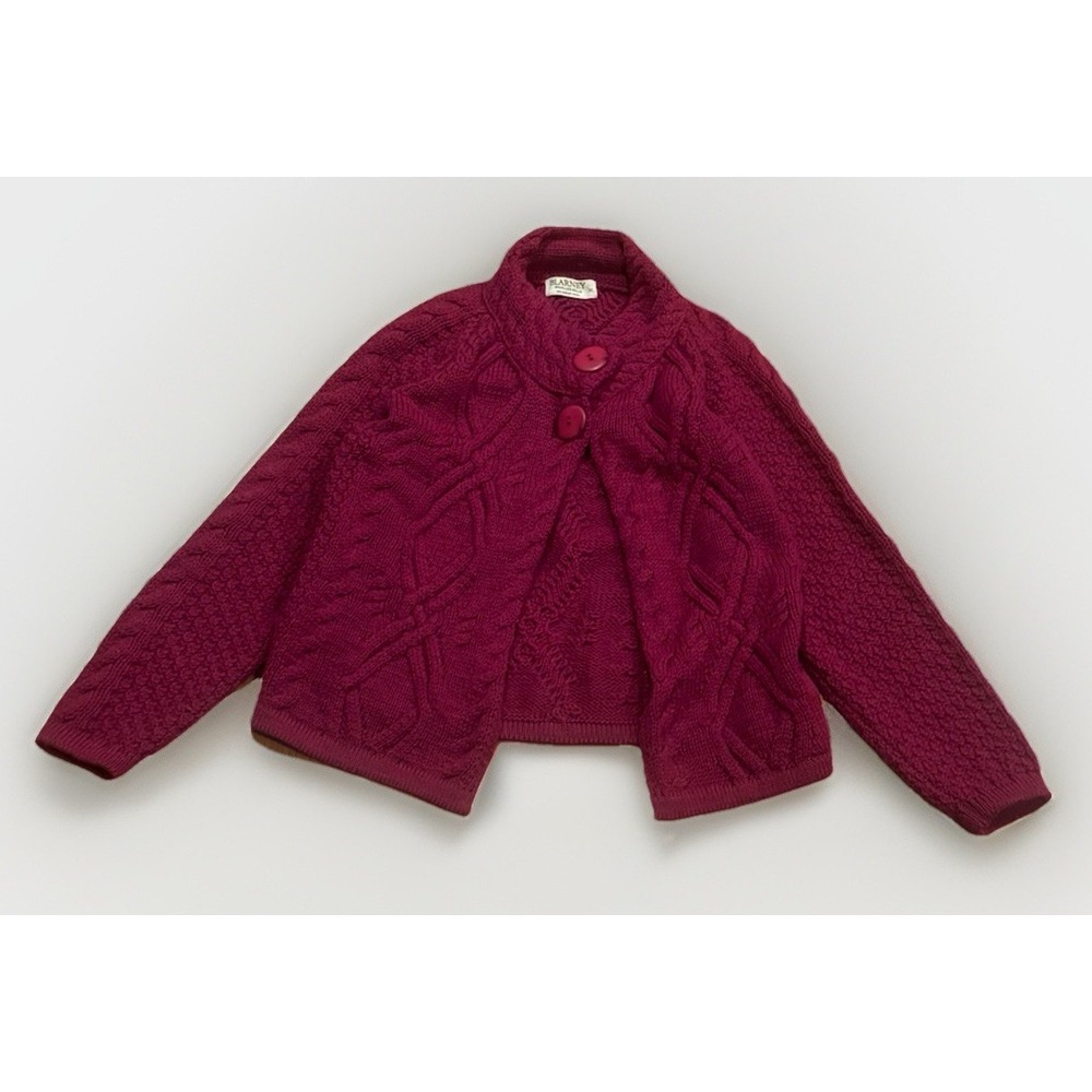 Blarney Woollen Mills Merino Chunky Knit Cardigan Sweater M Cape Shawl Aran Rare